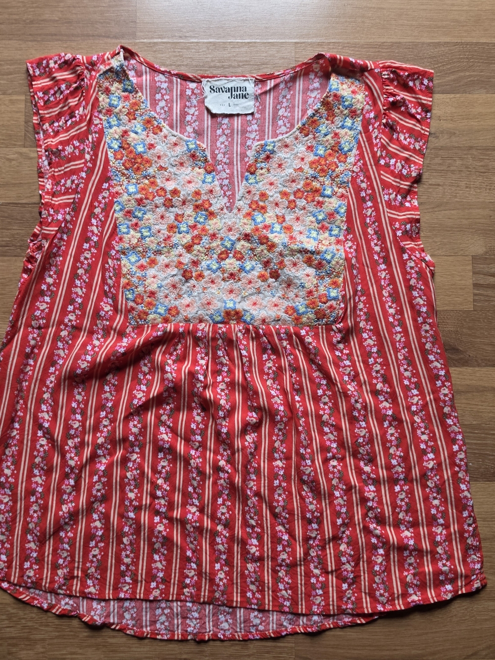 Savanna Jane Red Floral Embroidered Women's Blouse
